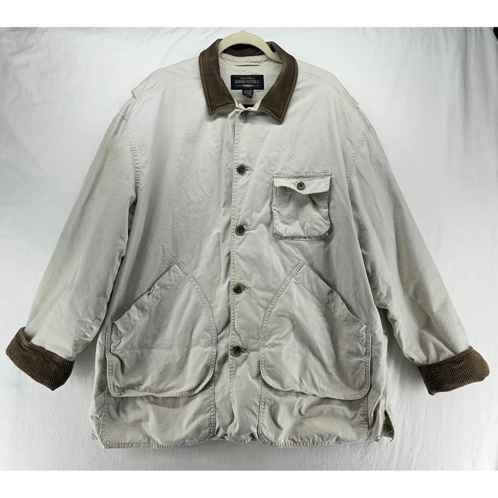 Banana Republic Original Classics Field Jacket Leather Collar Tan Mens Large
